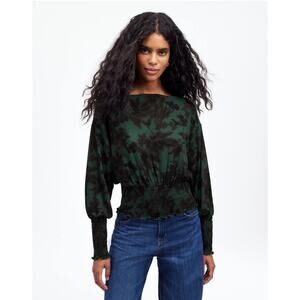 NWT Madewell Cinched Long-Sleeve Top Green Floral S